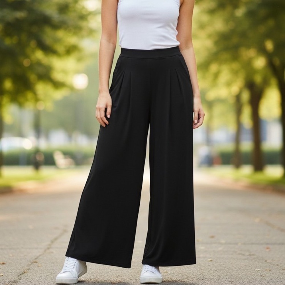 Joe Fresh Active Wide Leg Pleated Trousers Black Athleisure Corpcore Pants L LG